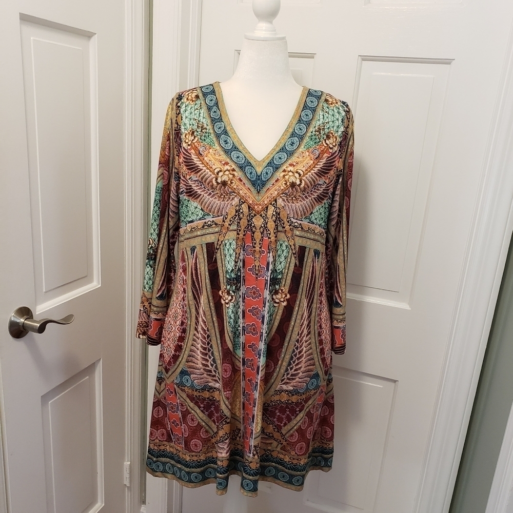 Hale Bob Boho Print Knit Aline Dress Size Large, Colorful